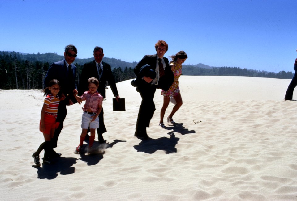 Oregon Dunes NRA,dedication day, Senator Hatfield. children and aides,  Siuslaw National Forest.jpg