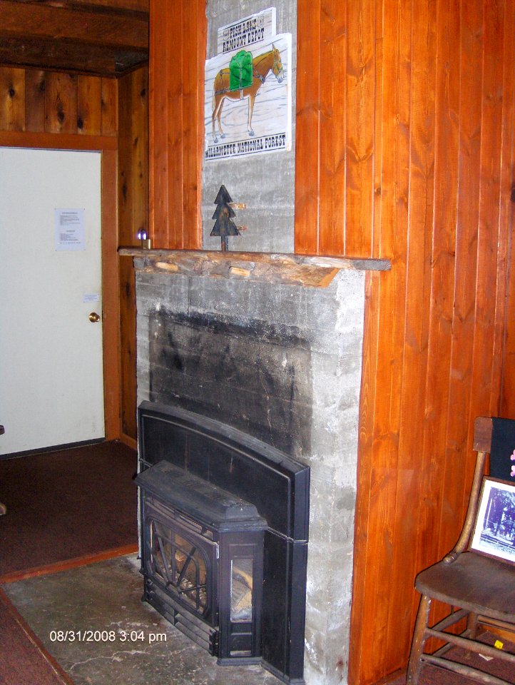Commissary Cabin Fireplace at Fish Lake Redoubt, Willamette National Forest