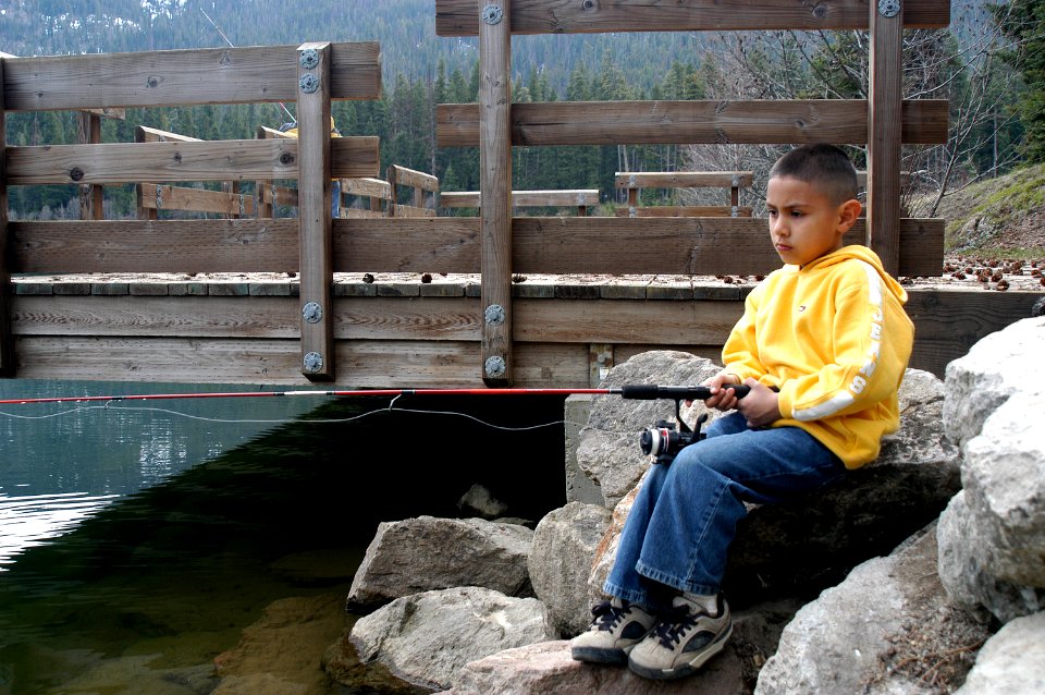 Young Boy fishing at Clear Lake, Mt Hood National Forest