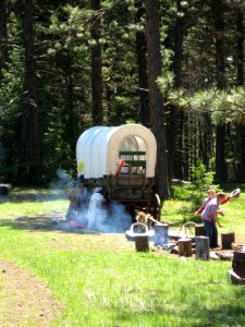 Historic Oregon Trail Wagon and Boys, Wallowa-Whitman National Forest photo
