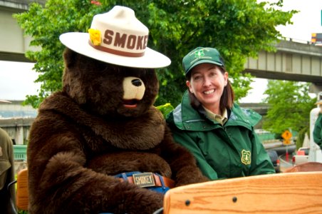 Smokey Bear and Mary Wagner at 2009 Rose Parade, Wallowa Whitman National Forest photo