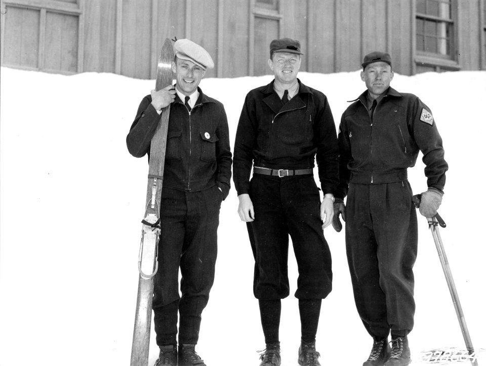 Hank Lewis, Harold Engles, Max Becker at Timberline Lodge, Mt. Hood NF, OR 1939