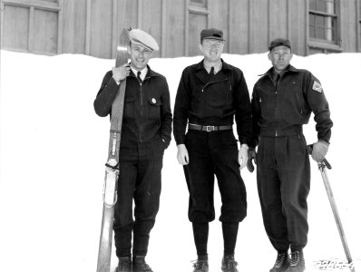 Hank Lewis, Harold Engles, Max Becker at Timberline Lodge, Mt. Hood NF, OR 1939 photo