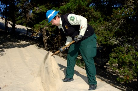 Forest Service Employee Digging Posthole, Siuslaw National Forest