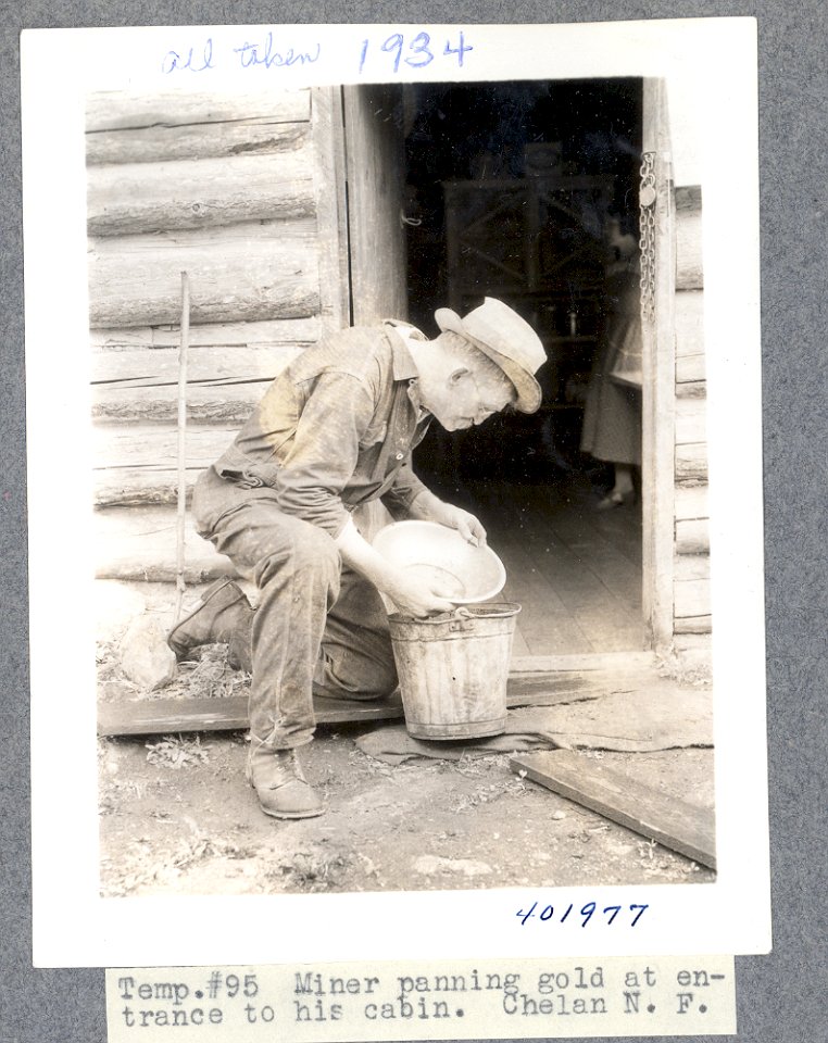 Panning gold, miner, 1934