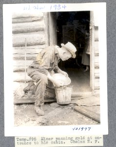 Panning gold, miner, 1934