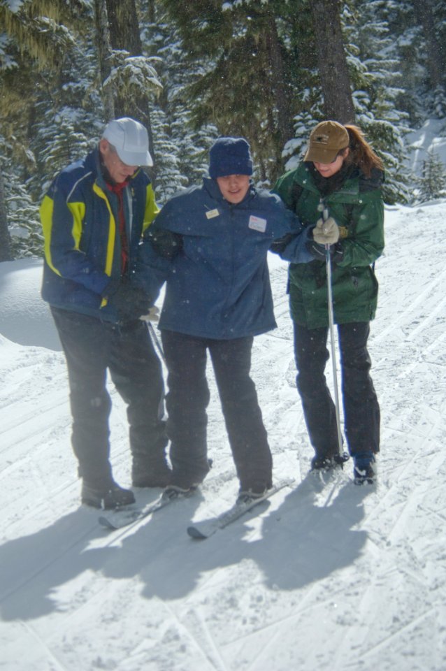 Ranger & Volunteer helping Blind Skier-Mt Hood