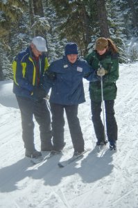 Ranger & Volunteer helping Blind Skier-Mt Hood