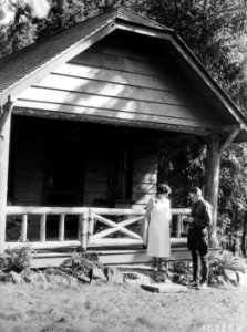 First Forest Service Ranger at Eagle Creek Mr. Albert Weisendanger and his wife in front of Ranger Station at Eagle Creek 1934 photo