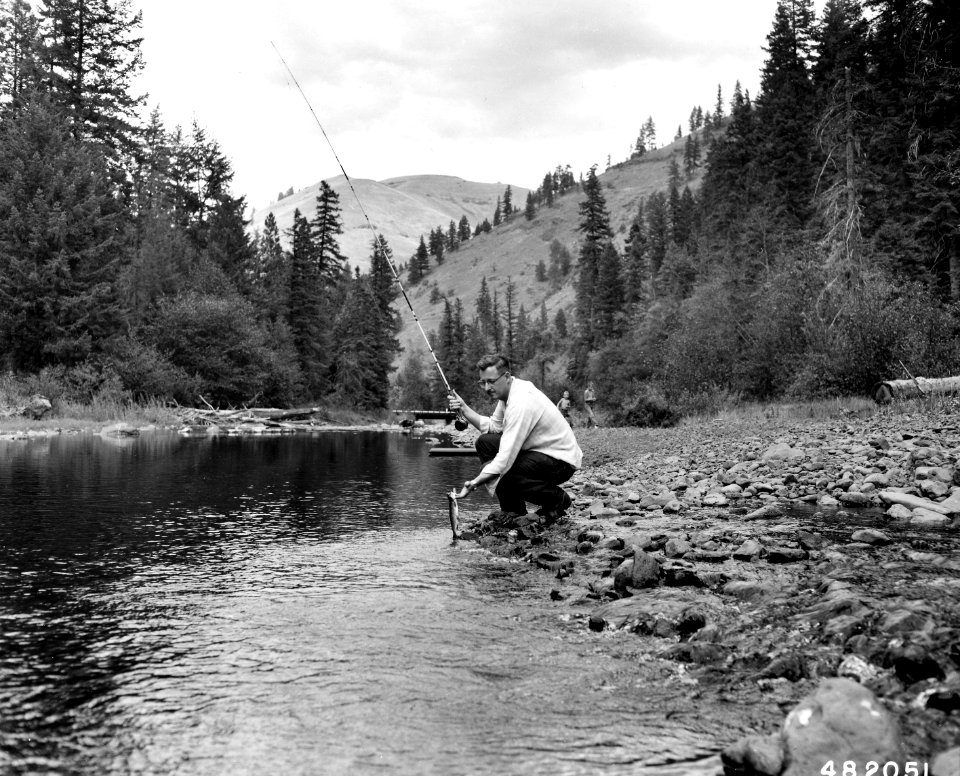 482051 Fishing, Buck Lake Org Camp, Umatilla NF, OR 1956