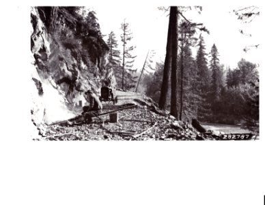 282787 CCC Boys Using Power Drill on Sauk Truck Trail, Mt. Baker NF, WA 9-16-1933