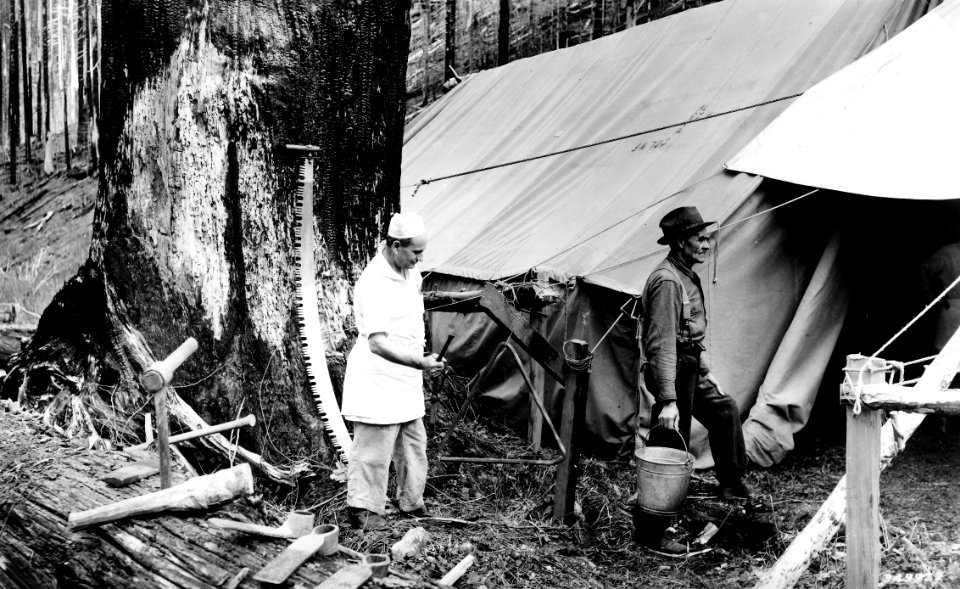 CCC Camp on Lookout Mountain Planting Camp, Mess Call, Columbia NF, WA 1936