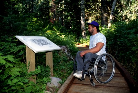 Wheelchair rider on nature trail Mt Hood National Forest.jpg