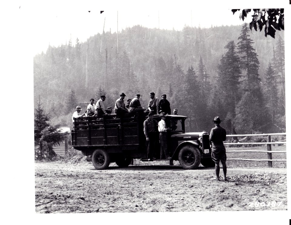 280387 Fire Crew at CCC Camp Snider, Olympic NF, WA 8-1933