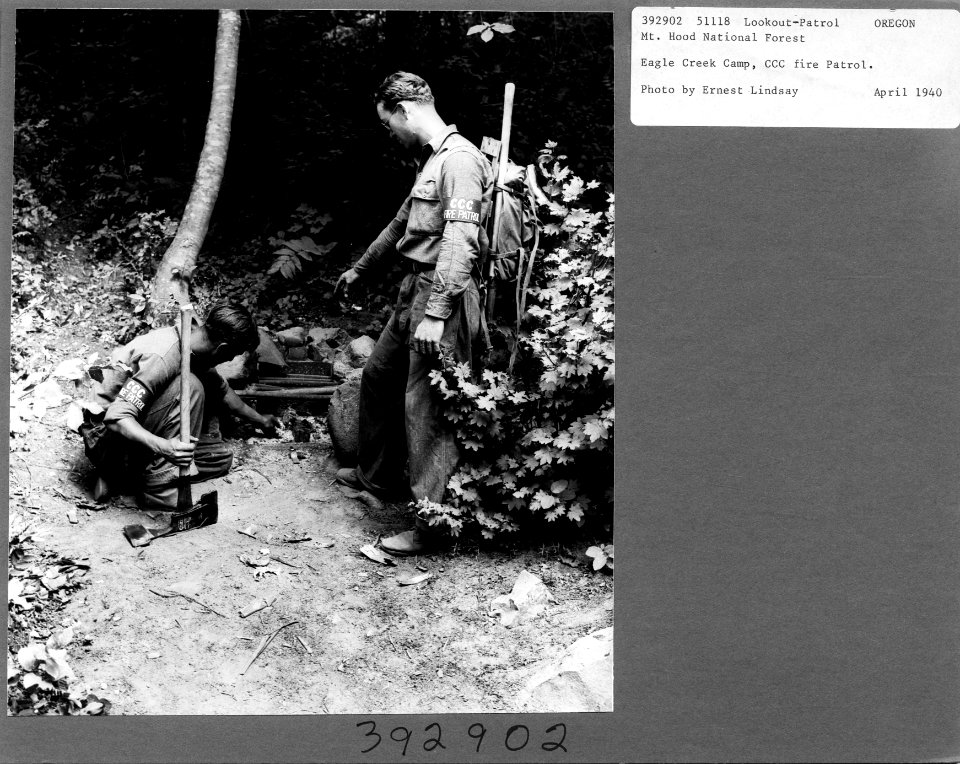 CCC Fire Patrol at Eagle Creek Camp, Mt. Hood NF 1940
