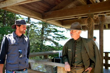 Gifford Pinchot Re-enactor and Man at Oregon Dunes, Siuslaw National Forest