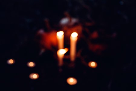 Halloween candles and pumpkins photo