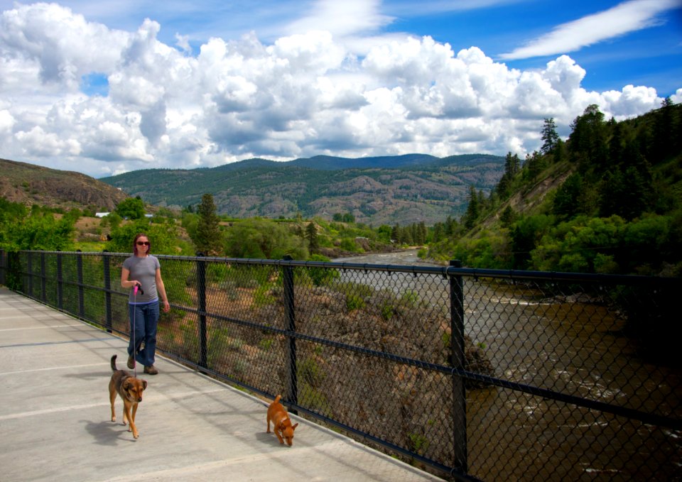 A hiker on the Similkameen Trail bridge
