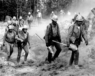 520885 Fire Crew at Mitchell Cr Fire, Wenatchee NF, WA 1970