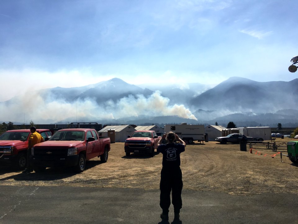 View of Eagle Creek Fire from Stevenson, WA – Archer Mountain Fire Incident Command Post. September 10, 2017