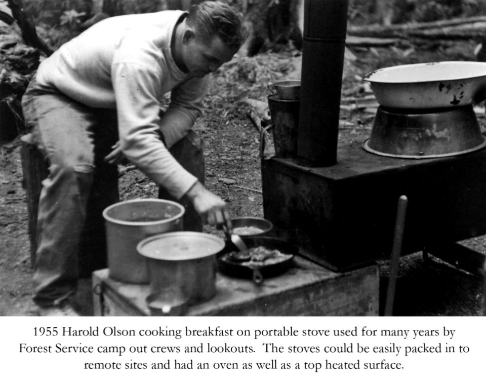 Mt. Hood NF - Harold Olson Cooking Breakfast, OR 1955 - Unruh