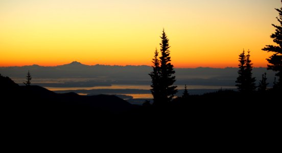 Sunset from Marmot Pass, looking towards Seattle and Puget Sound, Buckhorn Wilderness on the Olympic National Forest photo