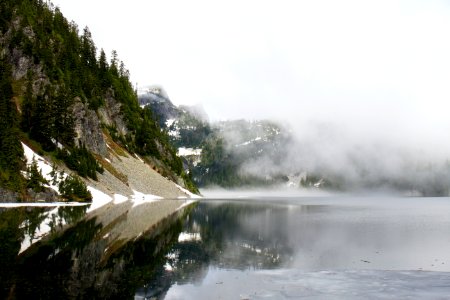 Fog at Snow Lake in the Alpine Lakes Wilderness, Mt Baker Snoqualmie National Forest photo