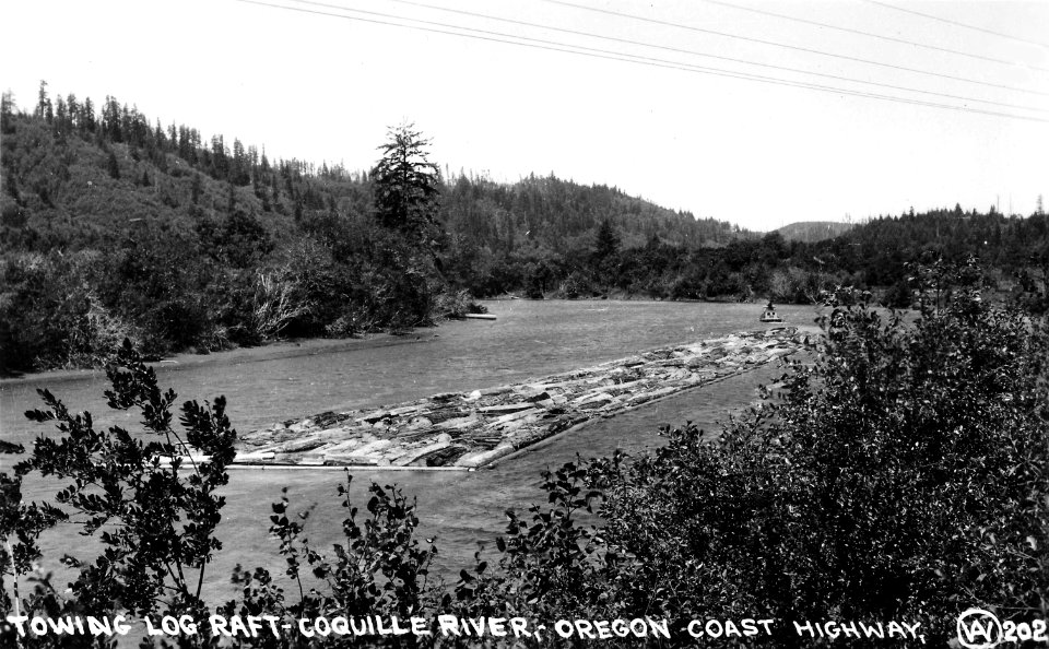 292 Towing Log Raft on Coquille River, Oregon