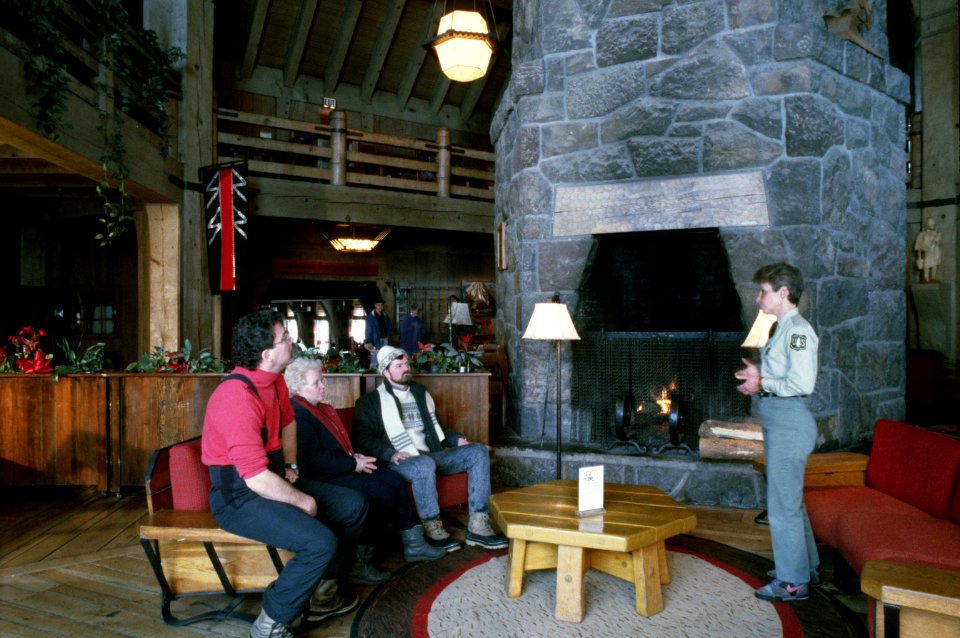 Ranger talking with Visitors at Fireside Room in Timberline Lodge, Mt Hood National Forest.jpg