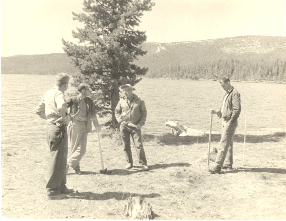 16100-11 Foresters at work by unidentified lake c1940