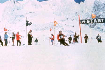 377 Top of Magic Mile, ski race, Timberline Lodge, Mt Hood Nat'l Forest 1930's