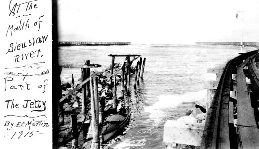 Sieuslaw (sic) River Mouth with Jetty, Florence, OR 1915 - Martin