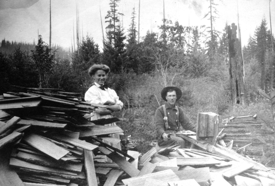 203 Cutting shingles for home at DeShazer homestead Zigzag, OR  1905
