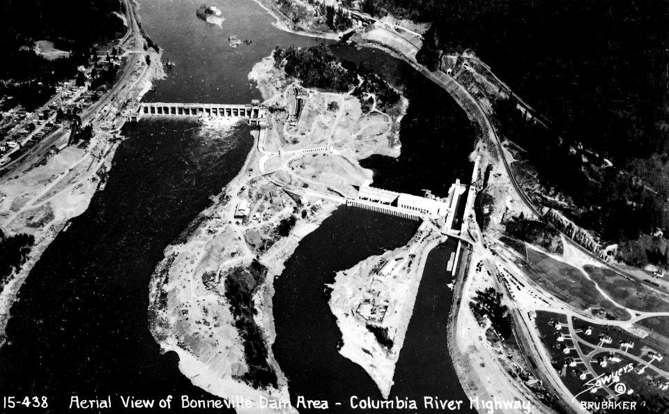 15-438 Aerial View of Bonneville Dam Area by Brubaker