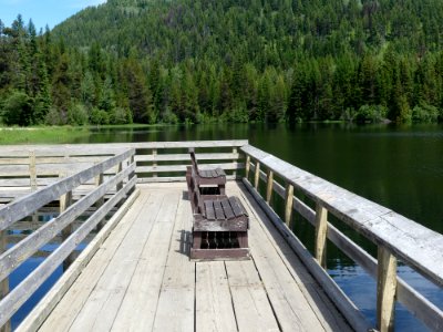 Big Meadow Lake Campground dock bench June 2020 by Sharleen Puckett photo