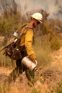 Firefighters conducting burnout operation