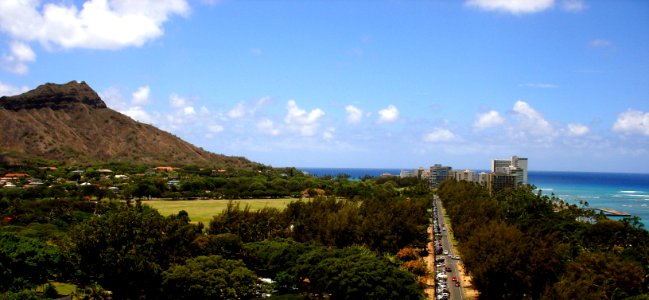 Diamond Head over Kapiolani Regional Park and Kalakaua Ave.