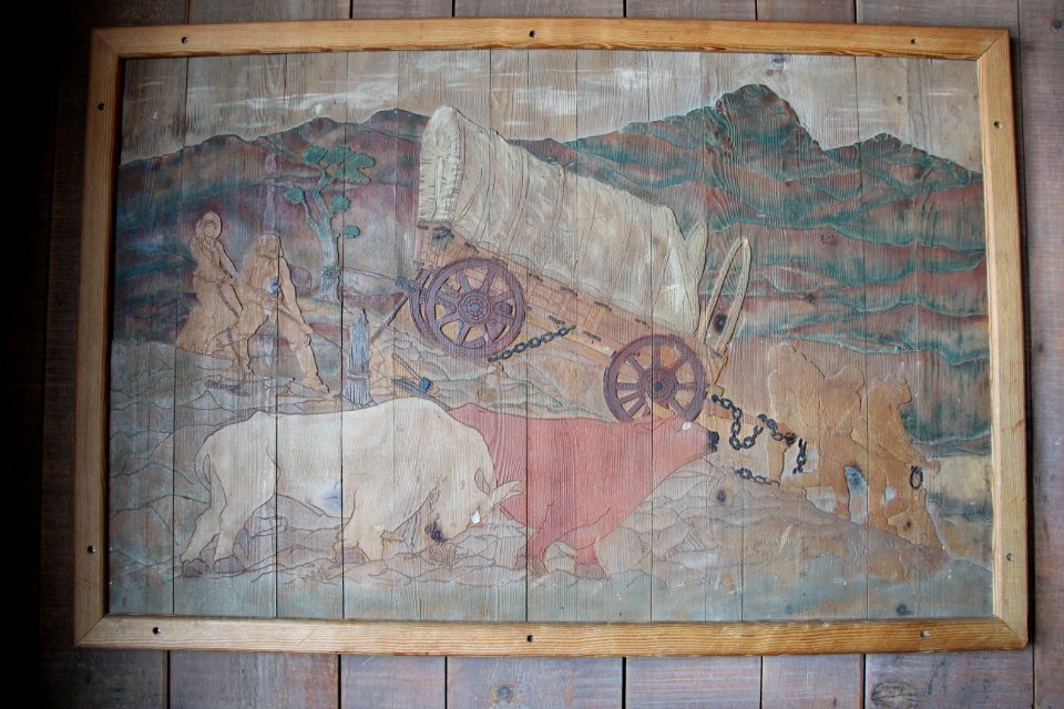 Timberline Lodge, wood painting, Laurel Hill Depiction  - Mt. Hood National Forest. Photos by Trent Deckard