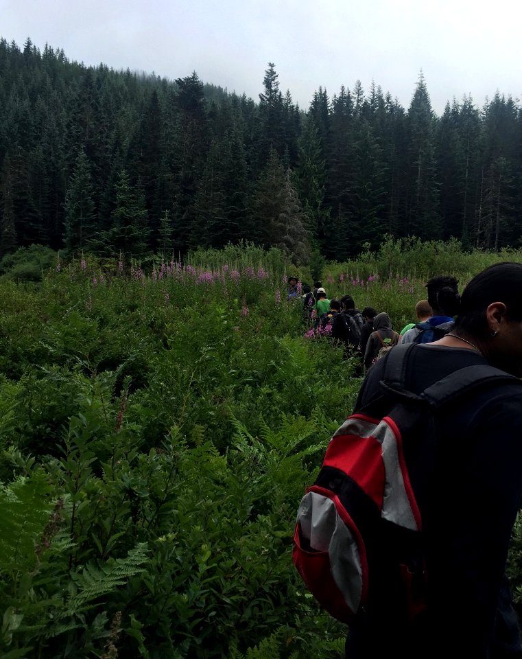 201908 Mt Hood National Forest staff with Portland Parks Rec Youth Conservation Corps at Mirror Lake. Forest Service photo by Kira Mcconnell.
