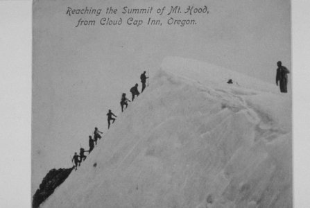 457 Climbing Mt Hood, group of climbers reach summit from Cloud Cap Inn