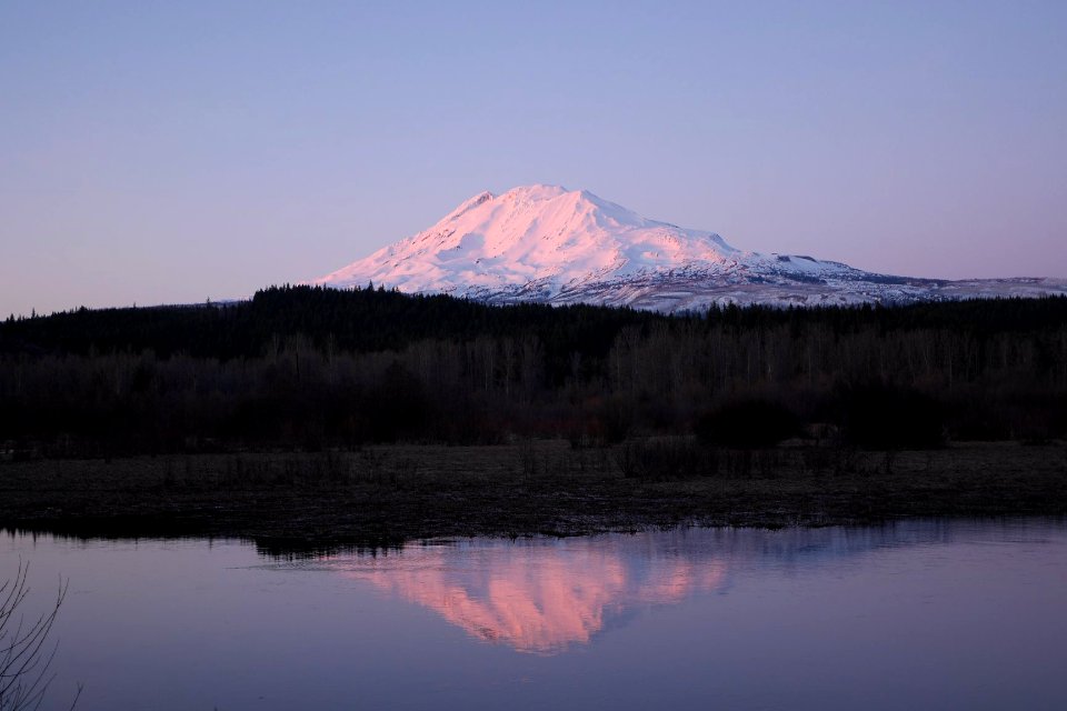 Mount Adams alpenglow from Trout Lake, Washington. February 27, 2020.