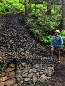 201905 CRGNSA Rockfall on Larch Mtn Trail near Weisendanger falls.