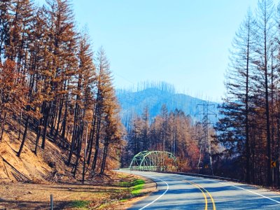 Hwy 224 at Forest Road 45 Bridge after Riverside Fire, Mt. Hood National Forest