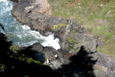 Hikers at Devils Churn, Cape Perpetua, Siuslaw National Forest