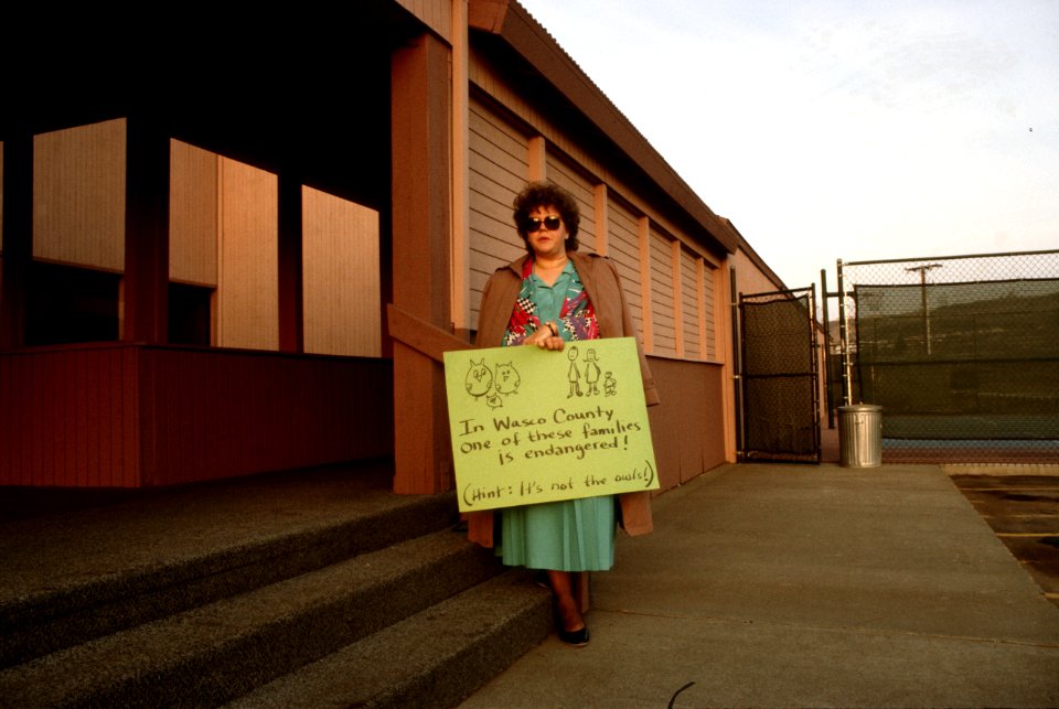 280 Lone protester at Mt Hood Nat'l Forest Forest Plan Open House The Dalles 1998
