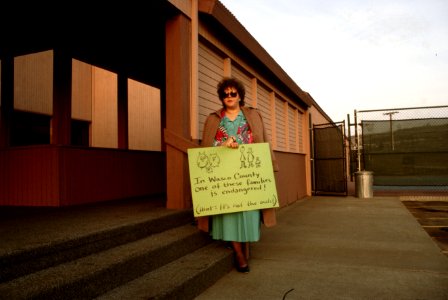 280 Lone protester at Mt Hood Nat'l Forest Forest Plan Open House The Dalles 1998