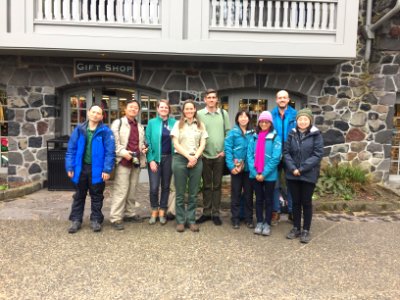 A Forest Service communications team gave an update about Eagle Creek Fire response at Multnomah Falls on 4/27/2018 to a small group of World Forestry Center International Fellows.