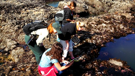 Field Ranger helping Girls at Cape Perpetua Tidal Pools, Siuslaw National Forest