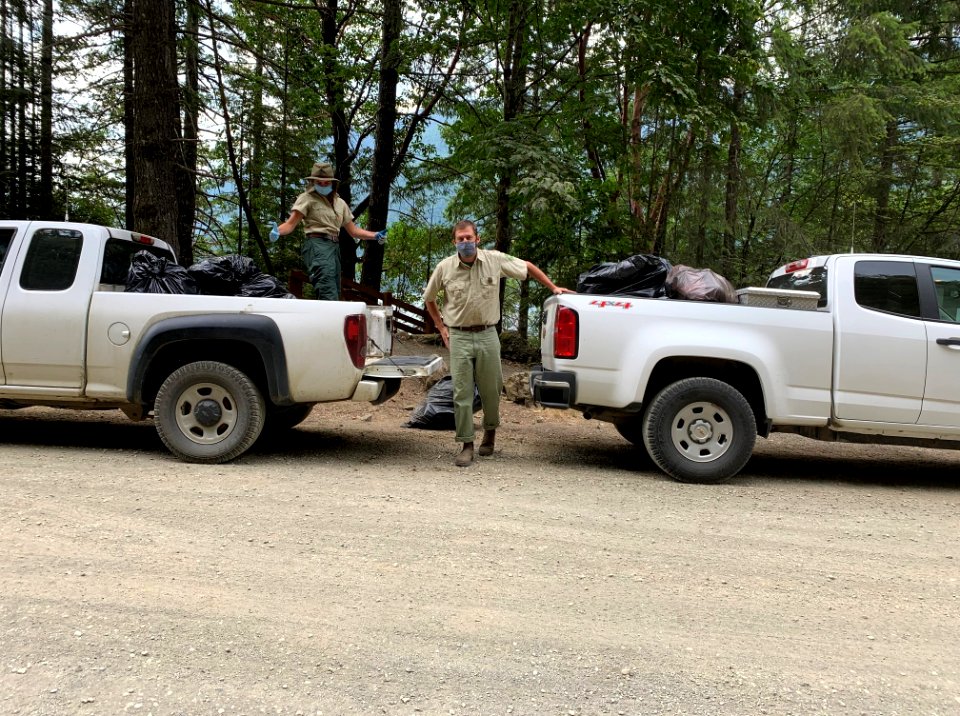 202007 Olympic Recreation staff filling their trucks daily with trash left behind by visitors USFS photo.