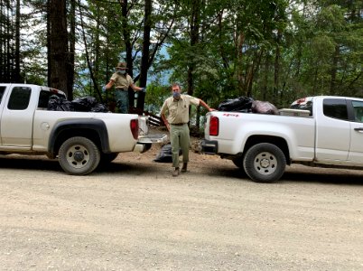 202007 Olympic Recreation staff filling their trucks daily with trash left behind by visitors USFS photo. photo